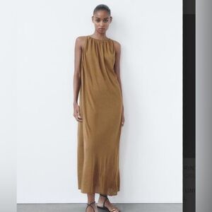 Zara Tan Maxi Dress with cross back.